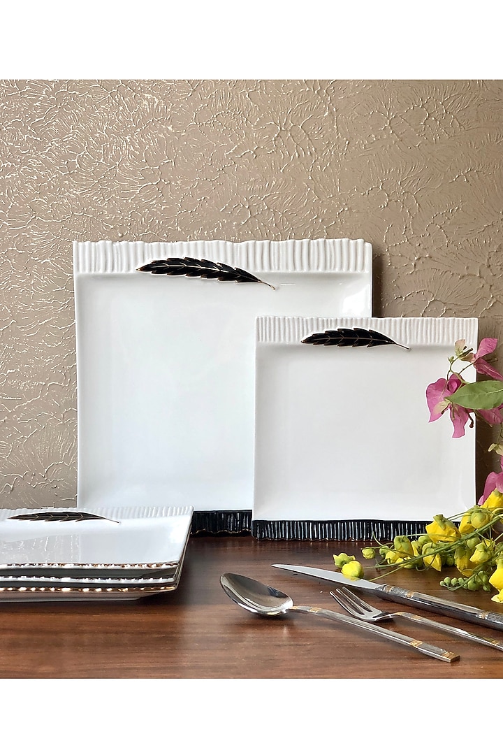 White Porcelain Square Serving Platter Set (Set of 7) by Vigneto at Pernia's Pop Up Shop