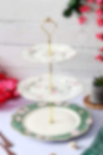 Green & White Finest Premium Porcelain Embossed Dessert Stand by Vigneto