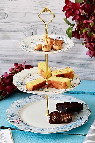 Blue & White Finest Premium Porcelain Dessert Stand by Vigneto