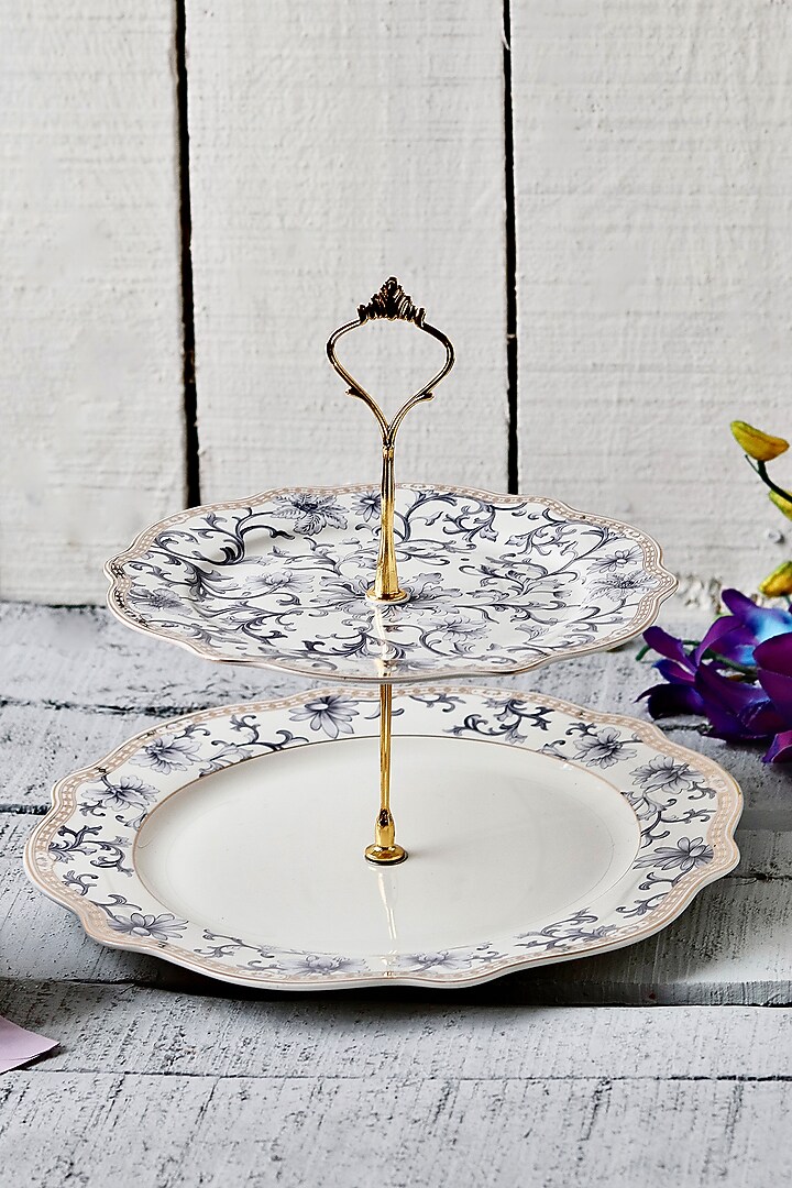 Blue & White Finest Premium Porcelain Two-Tiered Dessert Stand by Vigneto at Pernia's Pop Up Shop