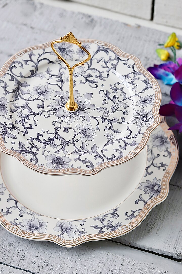 Blue & White Finest Premium Porcelain Two-Tiered Dessert Stand by Vigneto at Pernia's Pop Up Shop