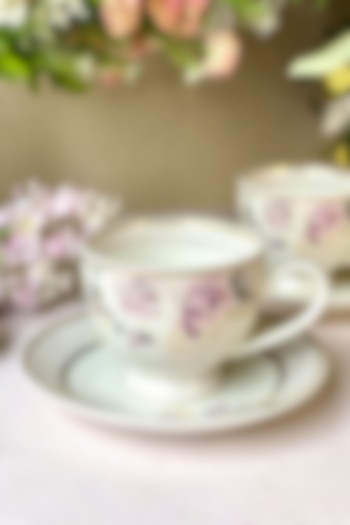 White Finest Premium Porcelain Floral Embossed Cup & Saucer Set by Vigneto
