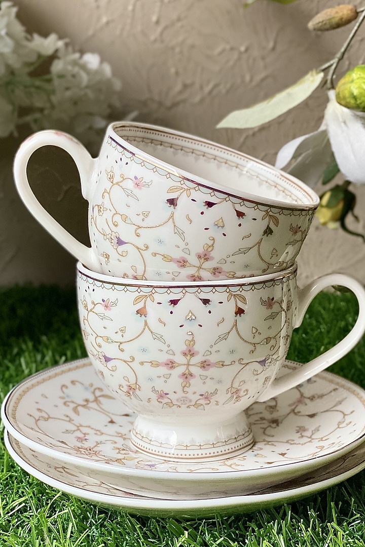 White Finest Premium Porcelain Floral Cup & Saucer Set by Vigneto at Pernia's Pop Up Shop