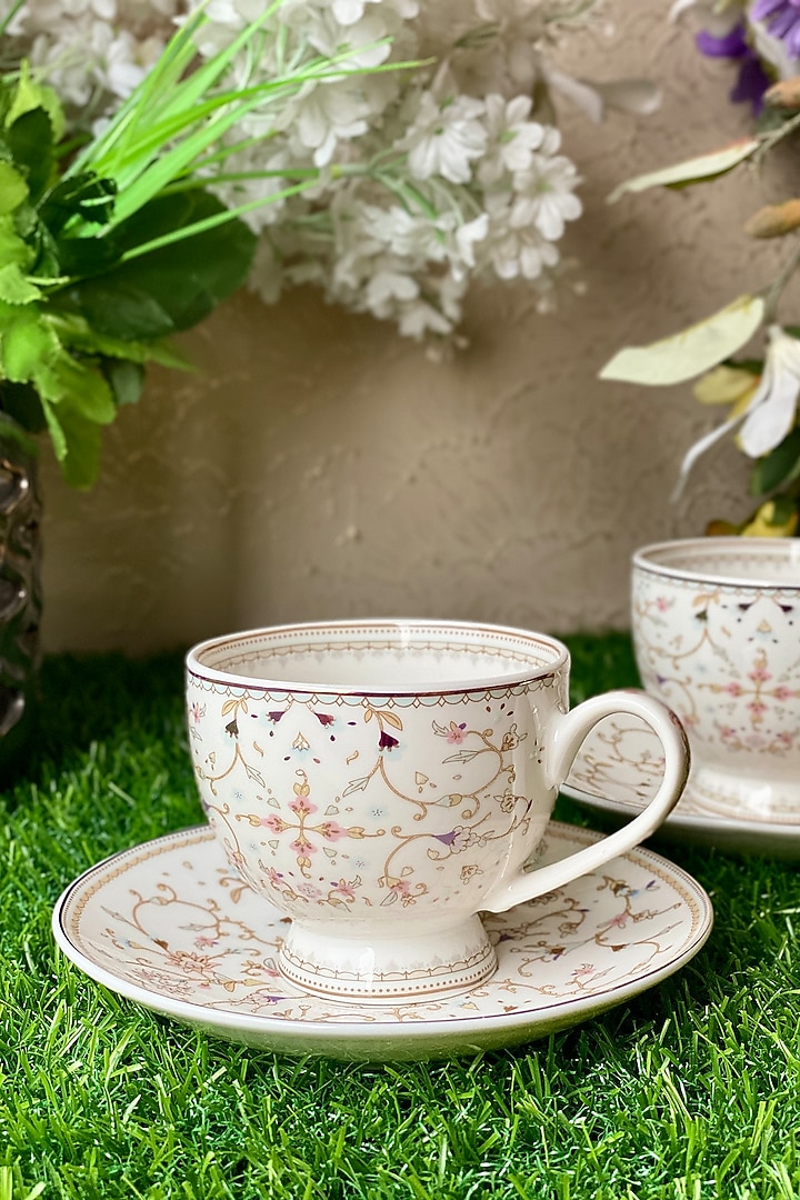 White Finest Premium Porcelain Floral Cup & Saucer Set by Vigneto at Pernia's Pop Up Shop