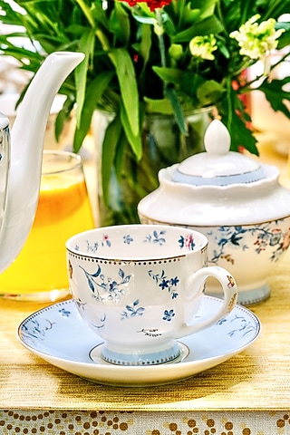 White Finest Premium Porcelain Floral Tea Set by Vigneto