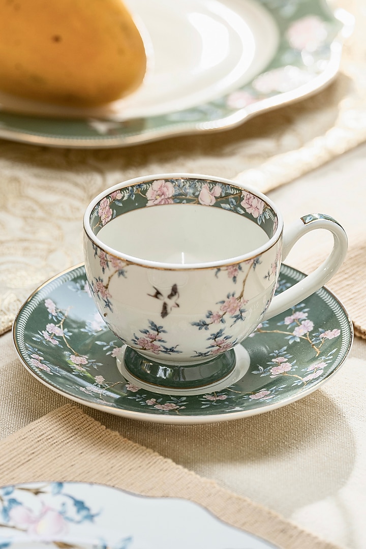 White Finest Premium Porcelain Floral Embossed Tea Set by Vigneto at Pernia's Pop Up Shop