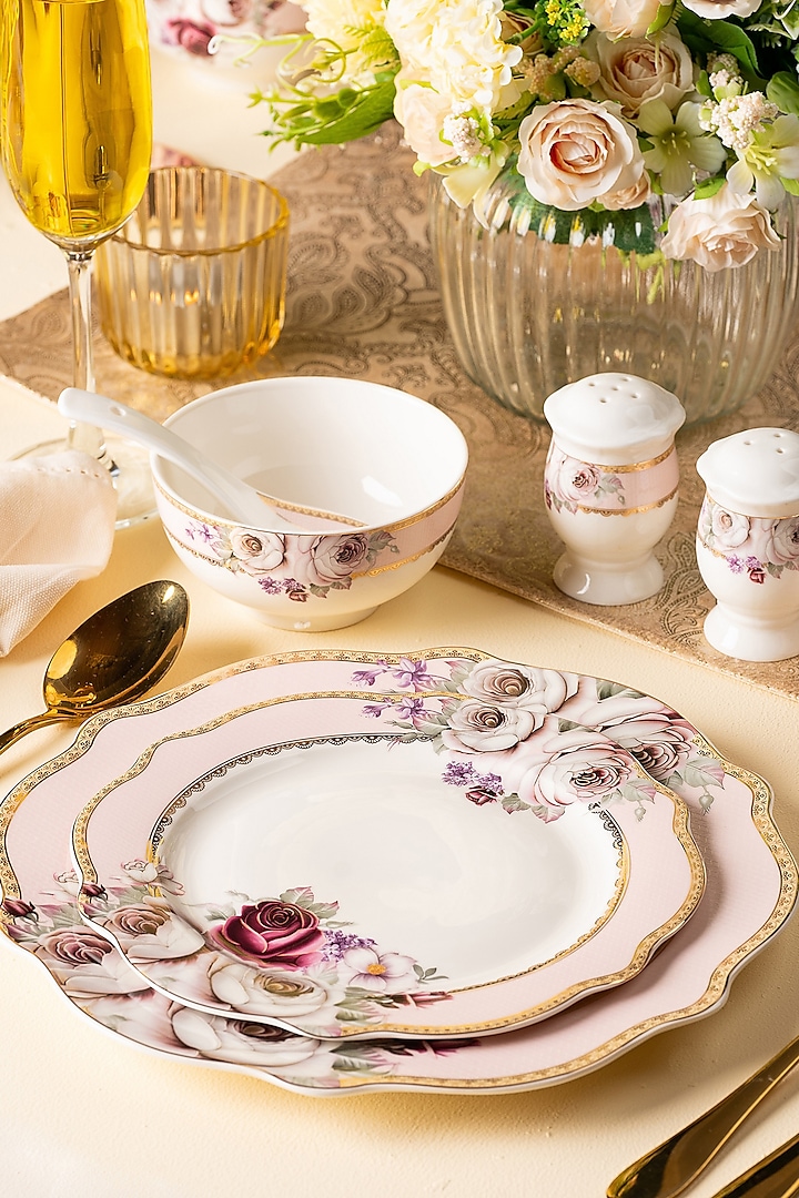 Pink White Finest Premium Porcelian Floral Dinner Set by Vigneto at  Pernia's Pop Up Shop - Main Image