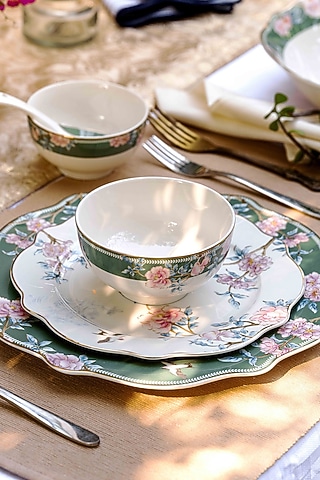 Green & White Finest Premium Porcelian Floral Dinner Set by Vigneto
