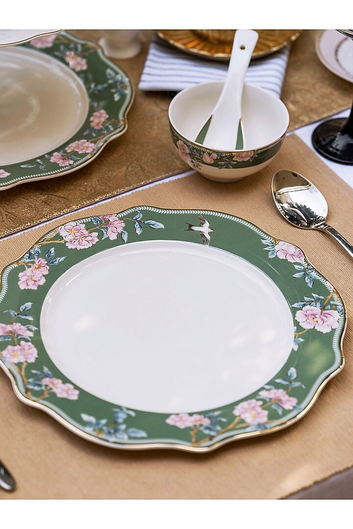 Green & White Finest Premium Porcelian Floral Dinner Set by Vigneto at Pernia's Pop Up Shop