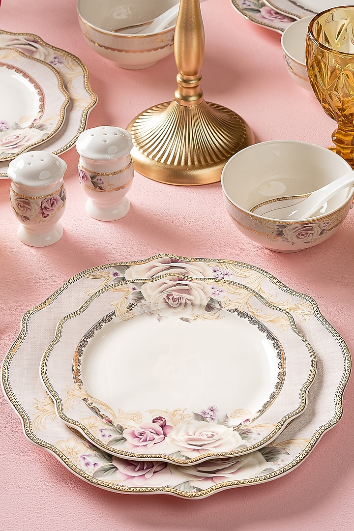 Ceramic Plates Pink Floral Dinner Set Pink White Finest Premium