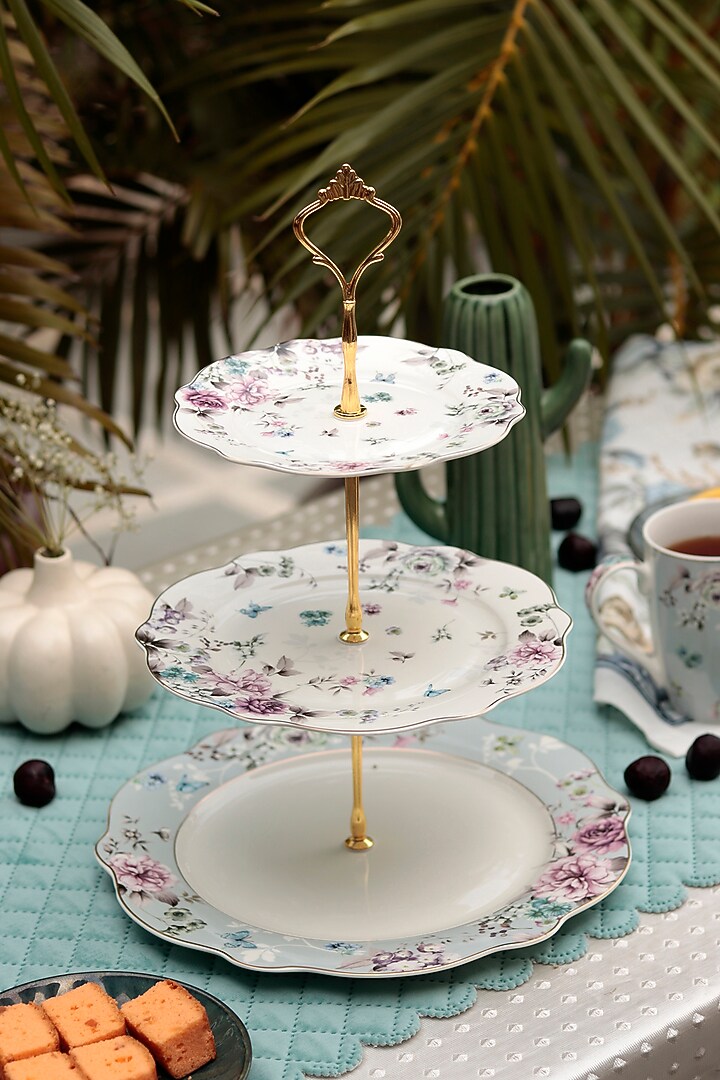 Multi-Colored Finest Premium Porcelain Three-Tiered Dessert Stand by Vigneto at Pernia's Pop Up Shop