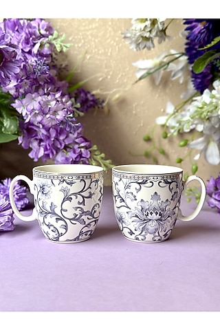 White & Royal Blue Finest Premium Porcelain Mug Set by Vigneto