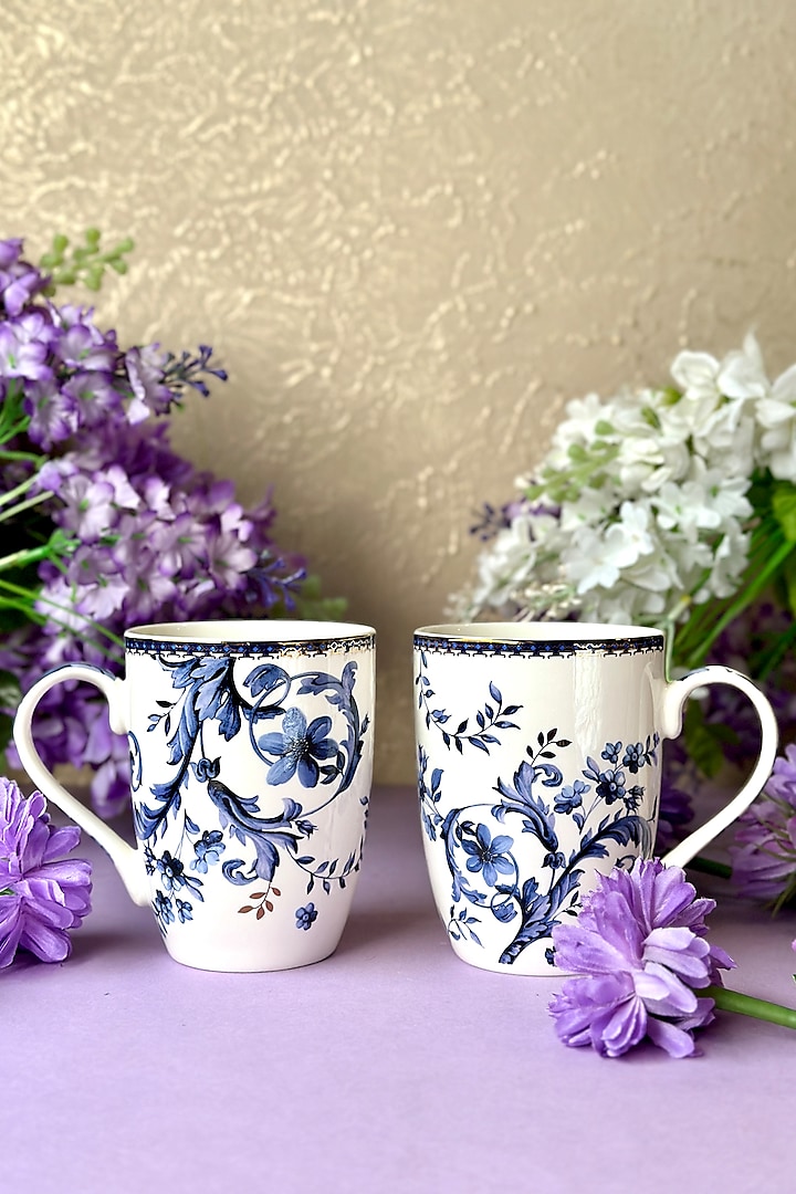 White & Midnight Blue Finest Premium Porcelain Mug Set by Vigneto