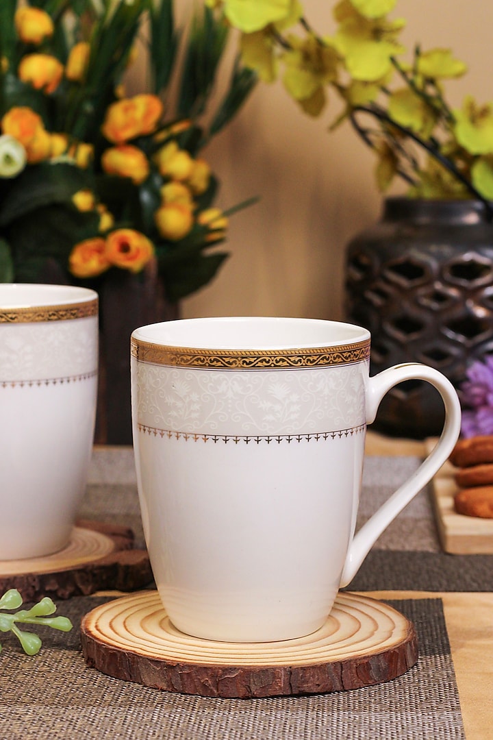 White & Golden Finest Premium Porcelain Mug Set by Vigneto