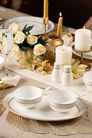Grey & White Finest Premium Porcelain Dinner Set by Vigneto