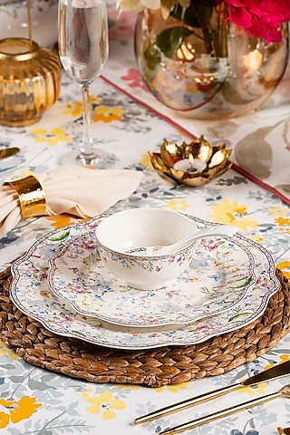 White Finest Premium Porcelian Floral Dinner Set by Vigneto