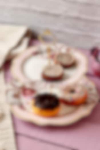 White & Baby Pink Finest Premium Porcelian Two-Tiered Dessert Stand by Vigneto