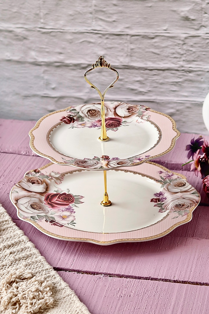 White & Baby Pink Finest Premium Porcelian Two-Tiered Dessert Stand by Vigneto at Pernia's Pop Up Shop