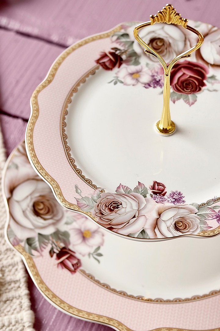White & Baby Pink Finest Premium Porcelian Two-Tiered Dessert Stand by Vigneto at Pernia's Pop Up Shop