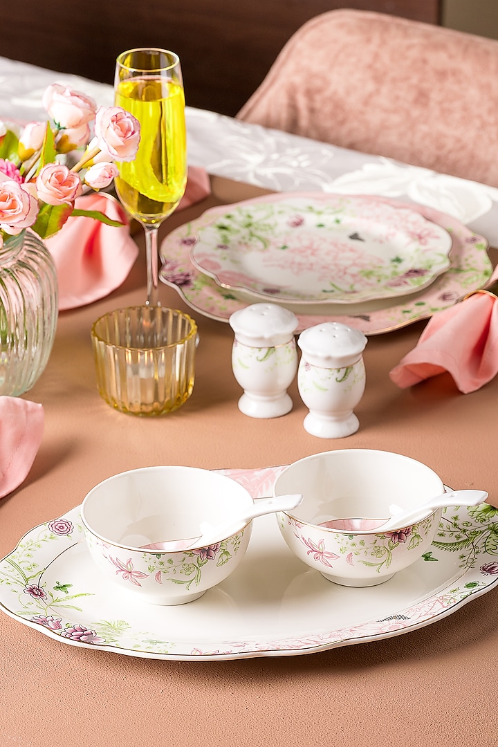 Blush Pink Floral Shaped Dinner Set (Set of 36) by Vigneto