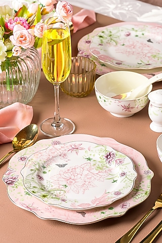 Blush Pink Floral Shaped Dinner Set (Set of 36) by Vigneto