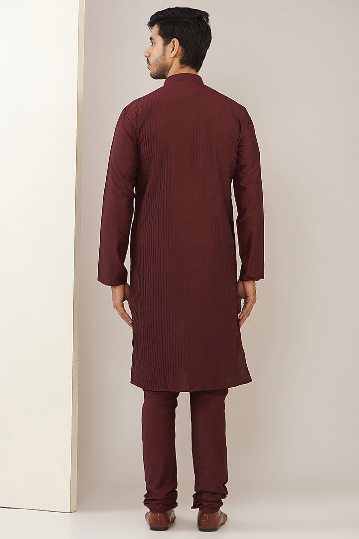 Wine Cotton Blend Mirror Embroidered Kurta Set by VICUGNA at Pernia's Pop Up Shop