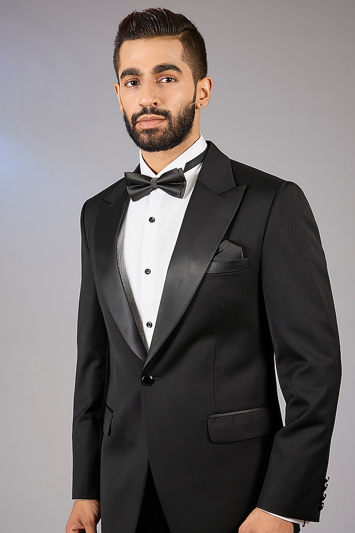Jet Black Poly Viscose Blend Tuxedo Set by VICUGNA at Pernia's Pop Up Shop