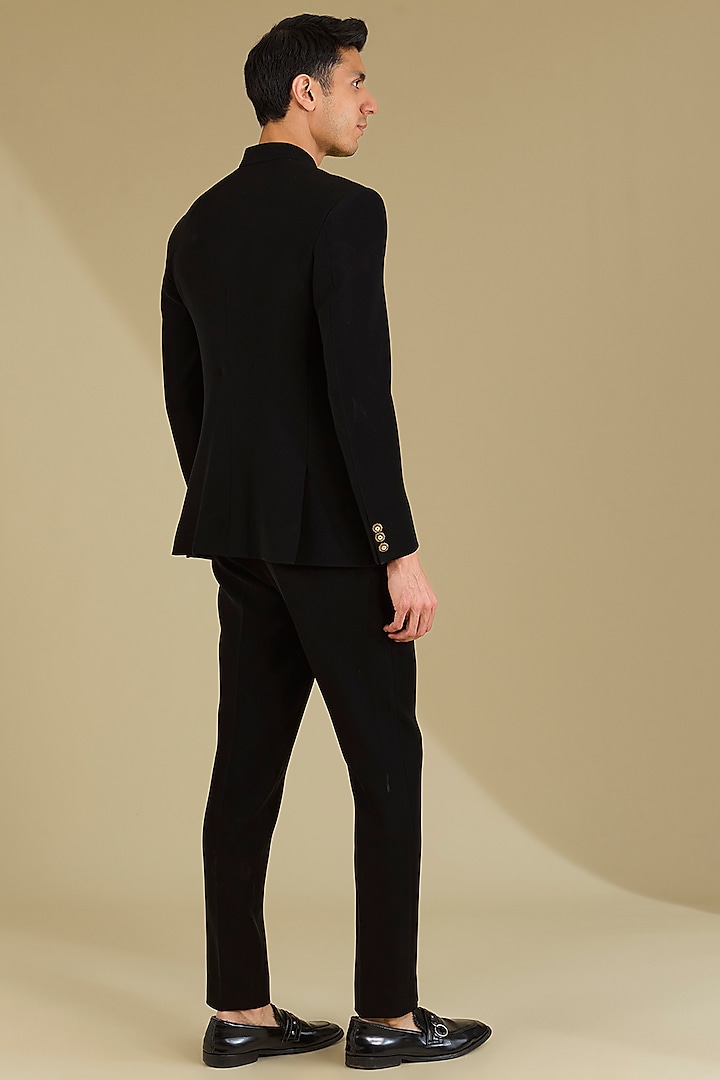 Black Poly Viscose Wedding Bandhgala Set by VICUGNA at Pernia's Pop Up Shop