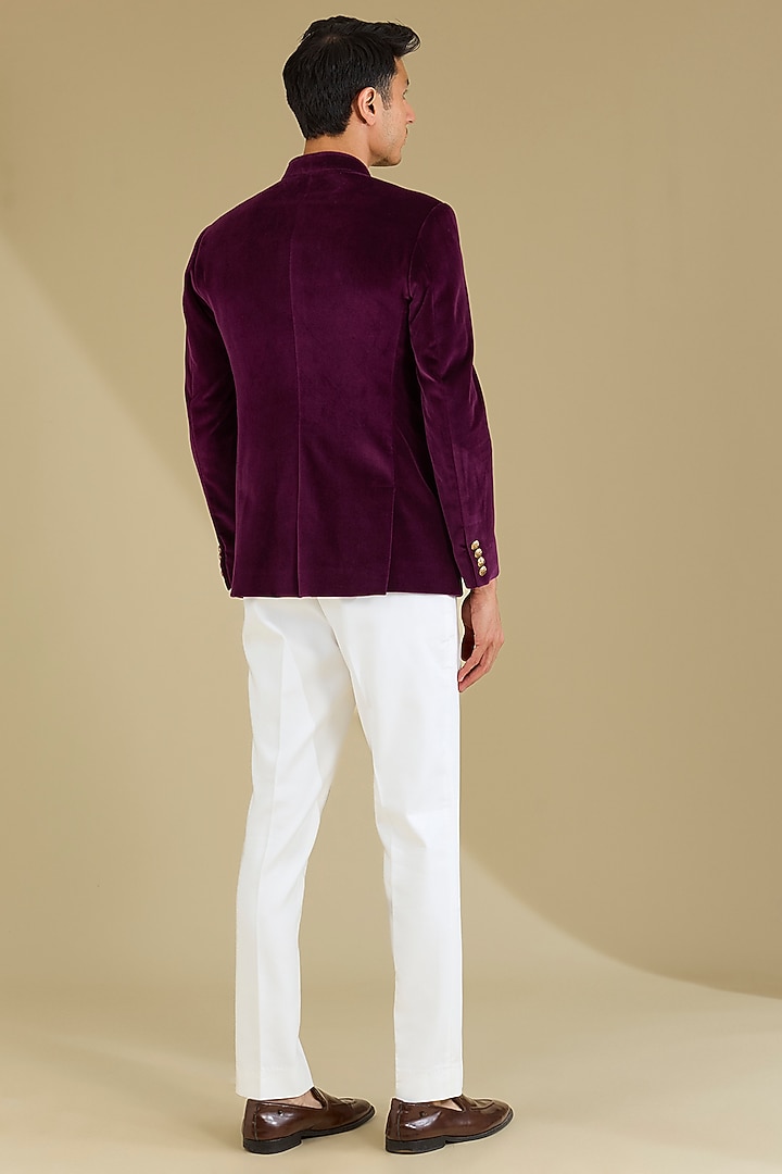 Dark Wine Cotton Velvet Wedding Bandhgala Set by VICUGNA at Pernia's Pop Up Shop