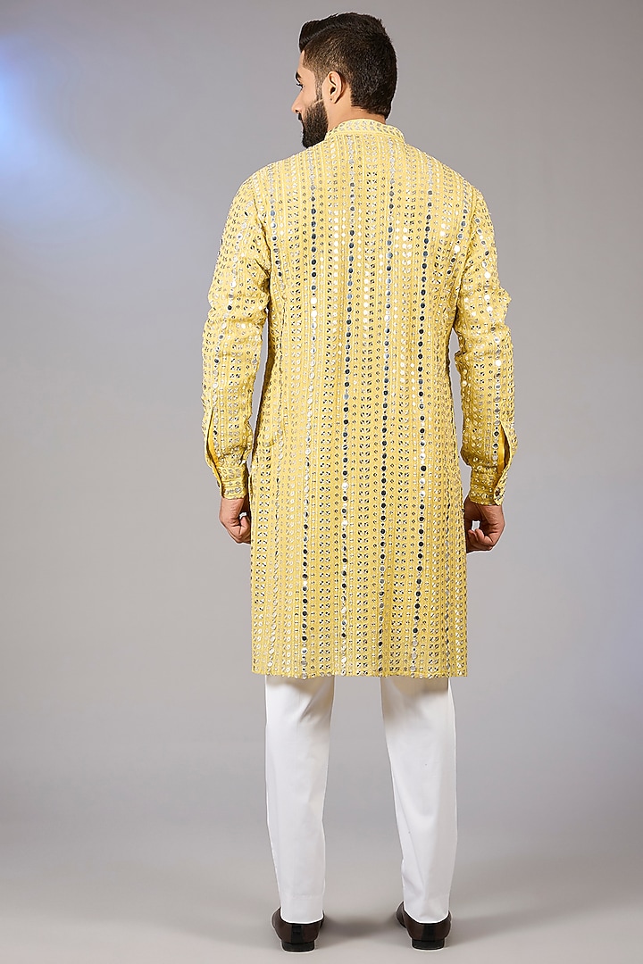 Yellow Gold Poly Viscose Blend Motif Thread Embroidered Kurta Set by VICUGNA at Pernia's Pop Up Shop