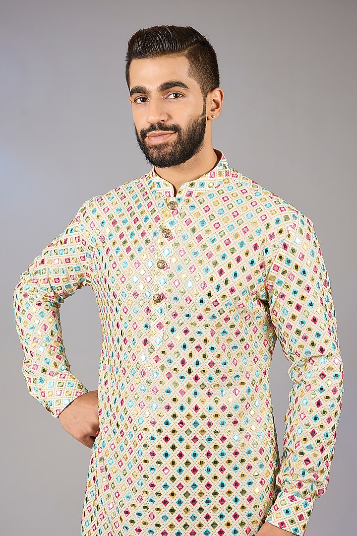 Multi-Colored Poly Viscose Blend Embroidered Kurta Set by VICUGNA at Pernia's Pop Up Shop