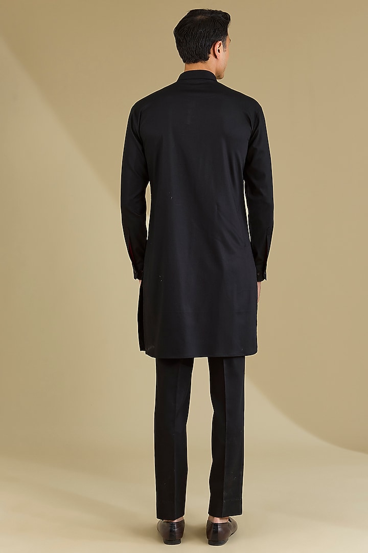 Black Raw Silk Bundi Jacket Set by VICUGNA at Pernia's Pop Up Shop