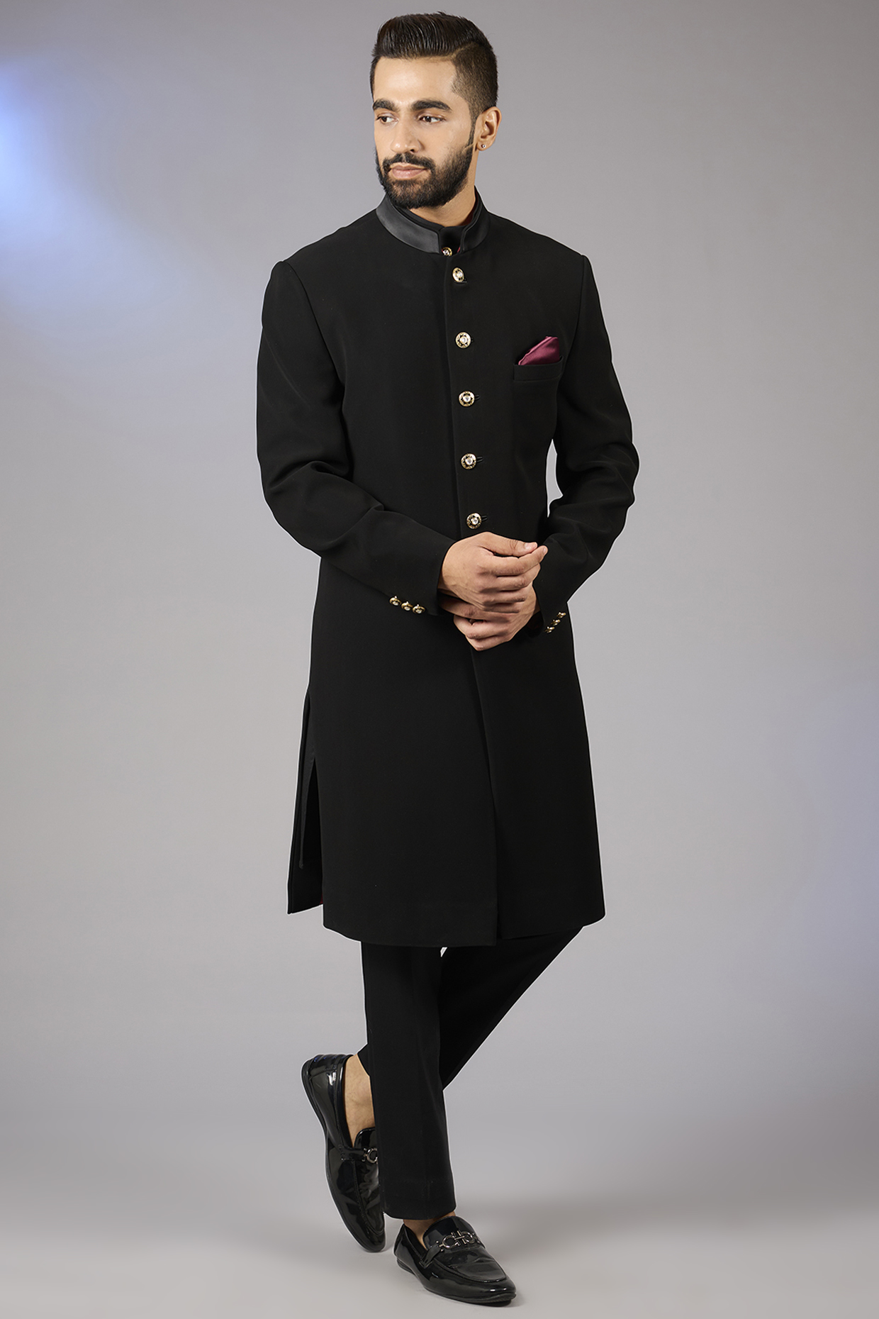 Black Poly Viscose Blend Indowestern Set by VICUGNA