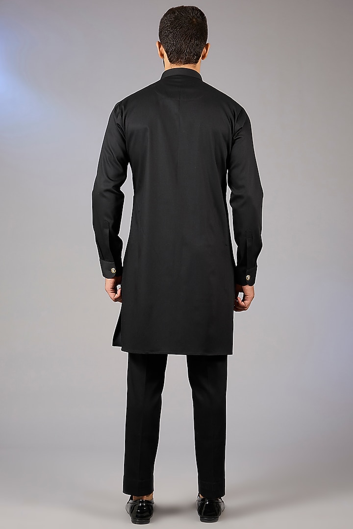Black Poly Viscose Blend Wedding Indowestern Set by VICUGNA at Pernia's Pop Up Shop