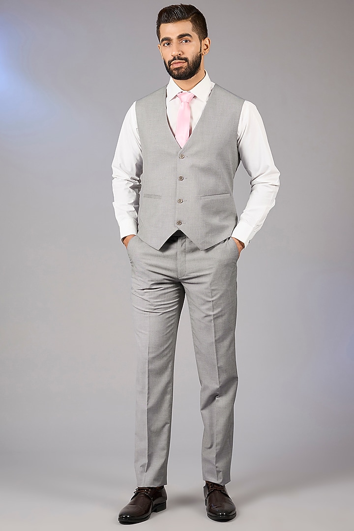 Grey Poly Viscose Blend Blazer Set by VICUGNA at Pernia's Pop Up Shop