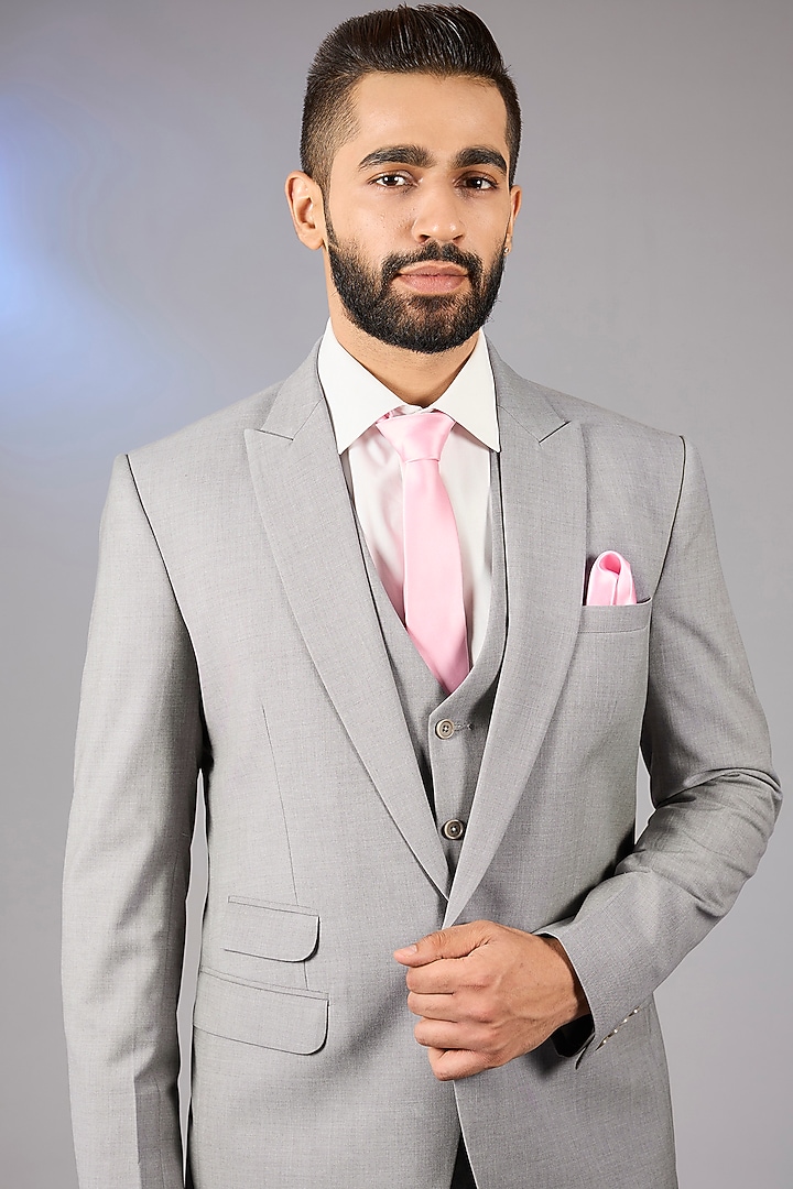 Grey Poly Viscose Blend Blazer Set by VICUGNA at Pernia's Pop Up Shop
