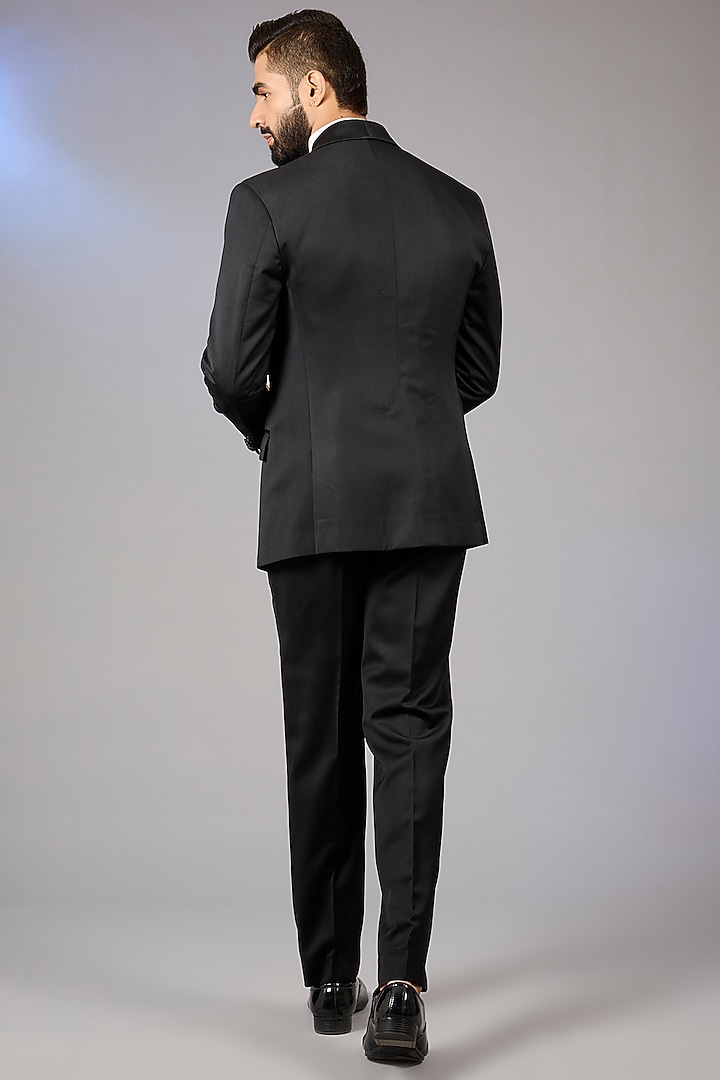 Black Poly Viscose Blend Tuxedo Set by VICUGNA at Pernia's Pop Up Shop