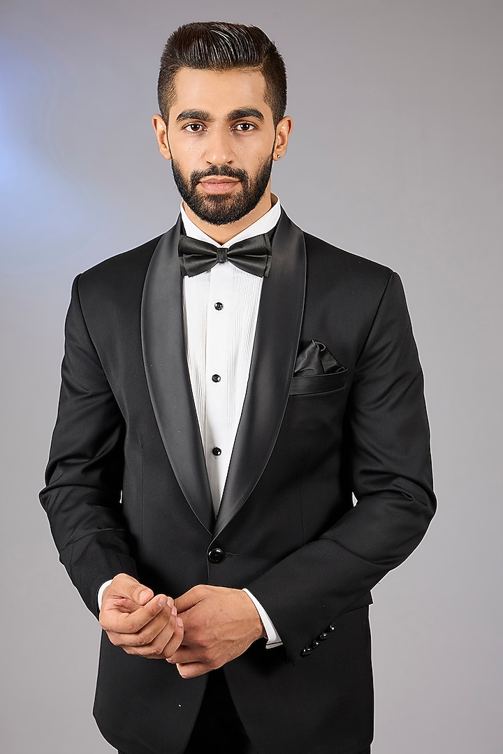 Black Poly Viscose Blend Tuxedo Set by VICUGNA at Pernia's Pop Up Shop