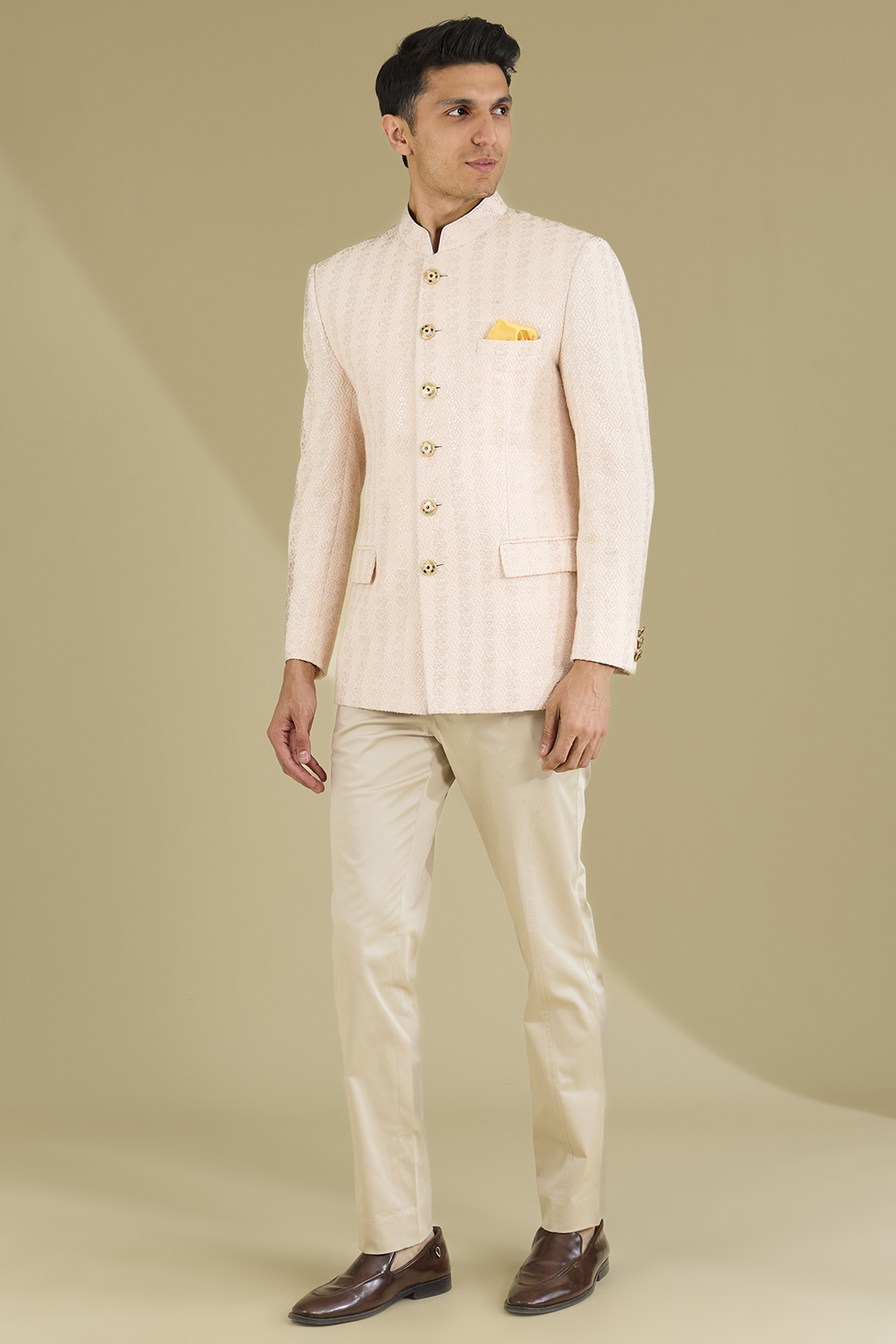 Blush Poly Viscose Bandhgala Set by VICUGNA