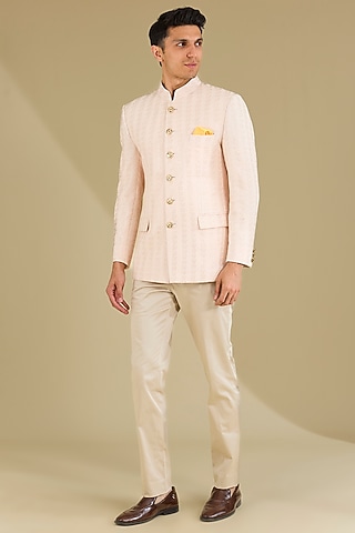 Blush Poly Viscose Bandhgala Set by VICUGNA
