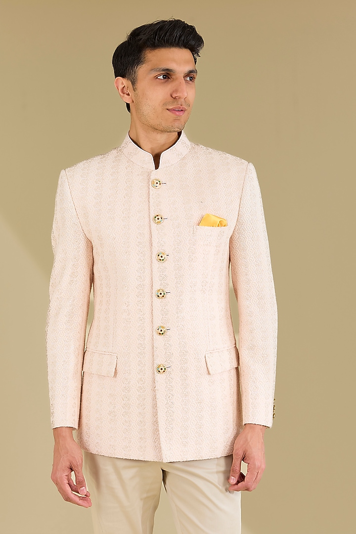 Blush Poly Viscose Wedding Bandhgala Set by VICUGNA at Pernia's Pop Up Shop