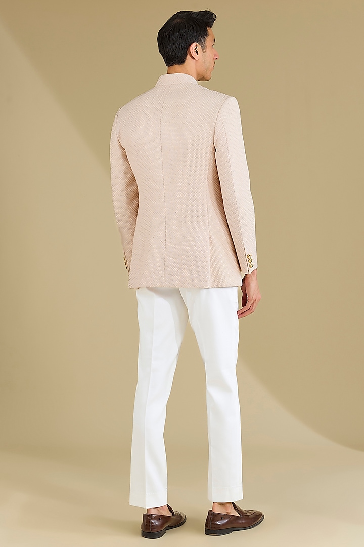 Blush Pink Poly Viscose Wedding Bandhgala Set by VICUGNA at Pernia's Pop Up Shop