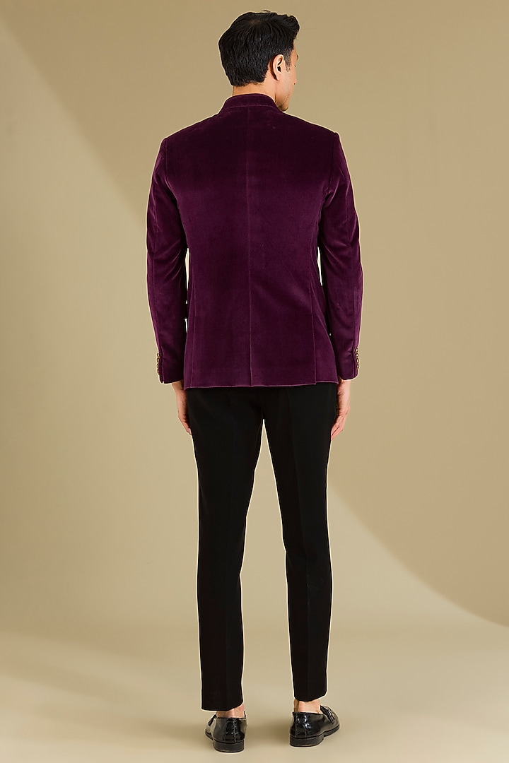 Dark Wine Cotton Velvet Wedding Bandhgala Set by VICUGNA at Pernia's Pop Up Shop
