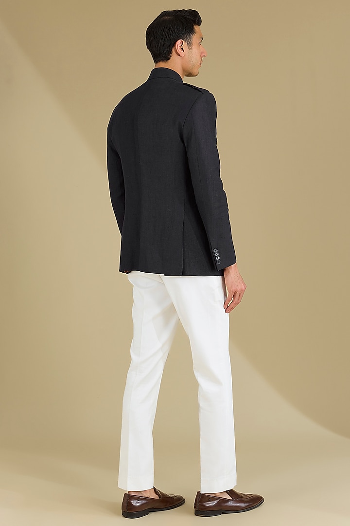 Dark Blue Linen Hunter Jacket Set by VICUGNA at Pernia's Pop Up Shop