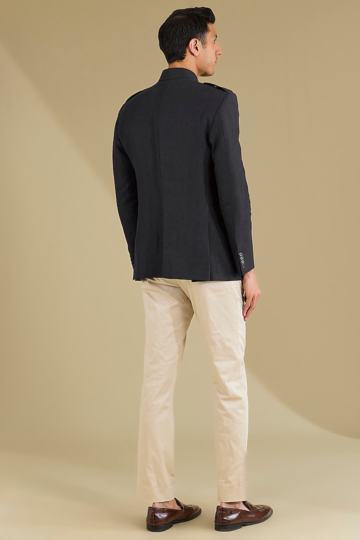 Dark Blue Linen Hunter Jacket Set by VICUGNA at Pernia's Pop Up Shop