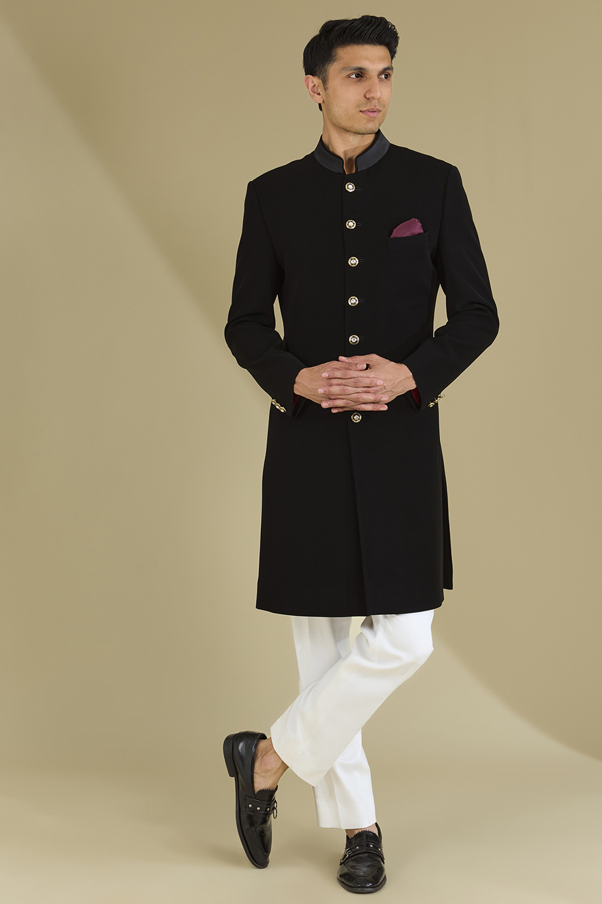Black Poly Viscose Indowestern Set by VICUGNA