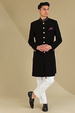 Black Poly Viscose Indowestern Set by VICUGNA
