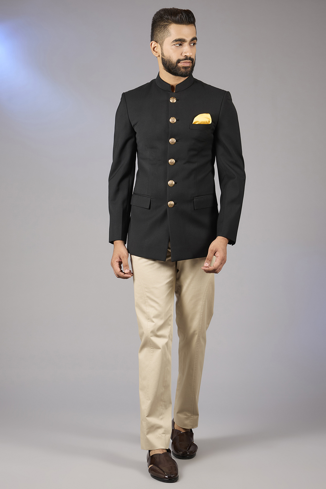 Black Poly Viscose Bandhgala Set by VICUGNA