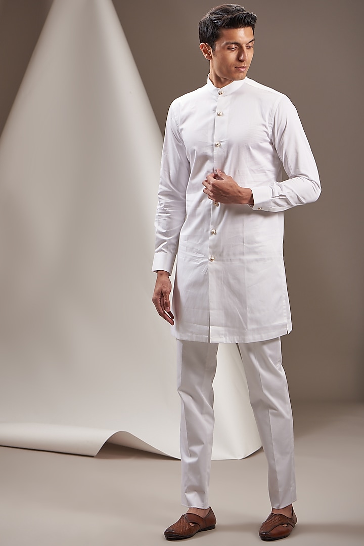 Blue Jacquard Poly Viscose Embroidered Wedding Sherwani Set by VICUGNA at Pernia's Pop Up Shop