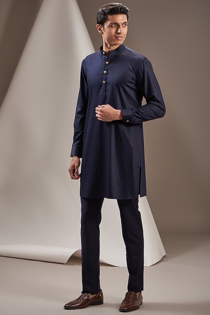 Blue Poly Viscose Embroidered Textured Wedding Sherwani Set by VICUGNA at Pernia's Pop Up Shop